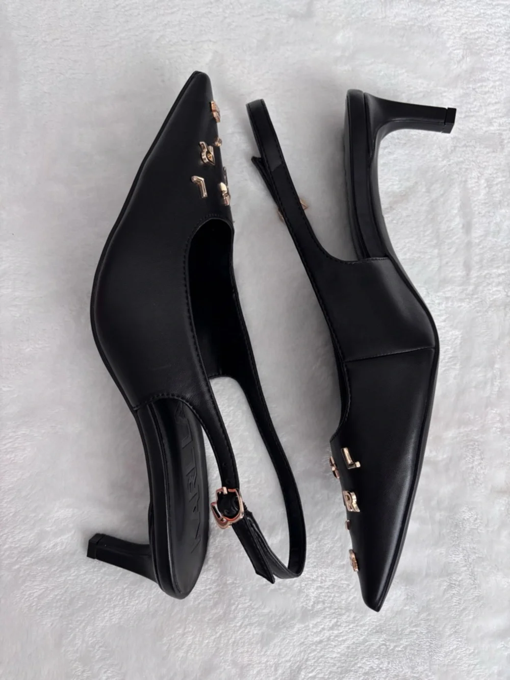 KARL LAGERFELD Sunday Black Faux Leather Slingback Kitten Heel Pump--NWOB--7.5 - Picture 10 of 15